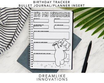 INSTANT DOWNLOAD: Birthday Planner Planning Tracker Birth Day Bullet Journal Bujo Planner Insert Digital Download Printable Goodnotes PDF