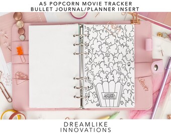 INSTANT DOWNLOAD: A5, Popcorn Movie Tracker, Digital Download, Movie Checklist, Movie Organizer, Film Lover Gift, Coloring Page, Pdf