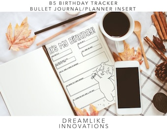 INSTANT DOWNLOAD: B5 Birthday Planner Planning Tracker Birth Natal Day Log Bullet Journal Bujo Planner Insert Digital Download Printable PDF