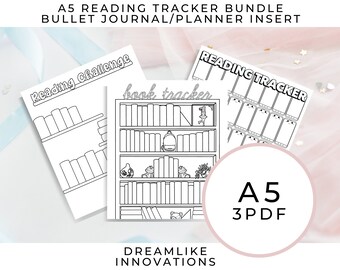 INSTANT DOWNLOAD: A5 (3) Bookshelf Reading Trackers, Book Log, Reading Challenge, Digital Download, Bookshelf Design, Manga Tracker, Pdf