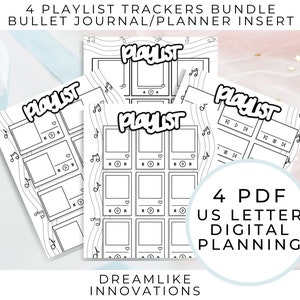 INSTANT DOWNLOAD: BUNDLE 4 Music Trackers, Song Tracker, Playlist Planner Insert, Digital Organizer, Music Lover Gift, Digital Planning, Pdf