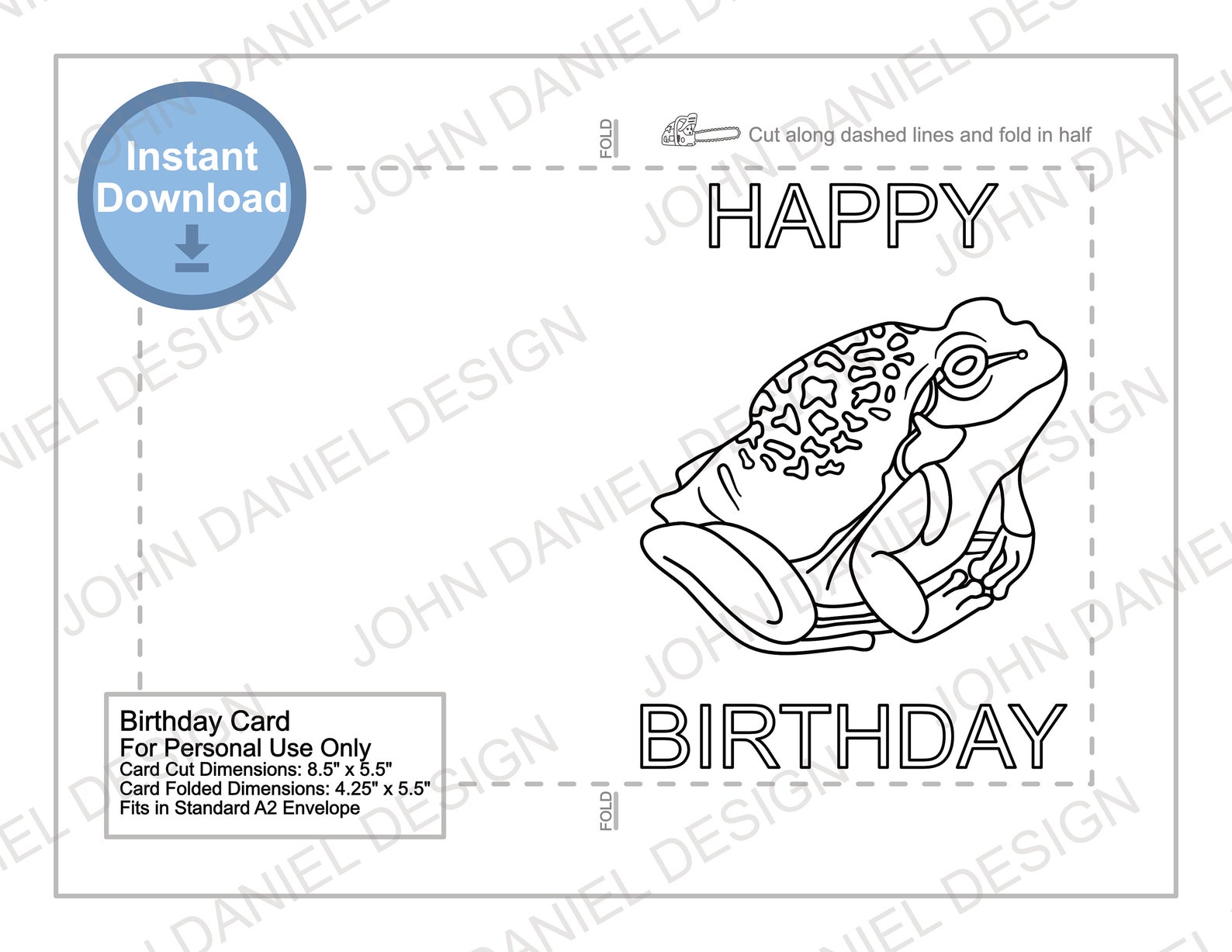 PRINTABLE - Frog Happy Birthday Card for Kids, Coloring Card, DIY Print ...
