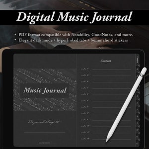 Hyperlinked Digital Music Journal / Sheet Music Notebook / Songwriting Journal / Dark Mode / iPad Notability & GoodNotes Compatible