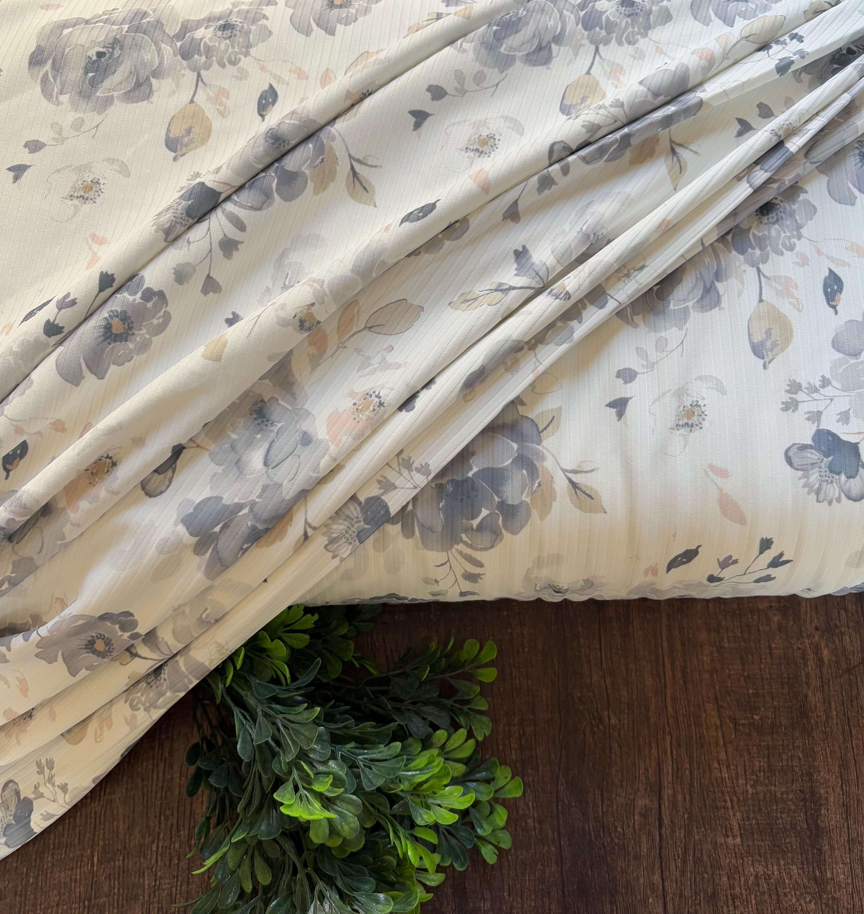 Lydia Floral Blue Un-brushed Mini Rib Knit Fabric, by the Yard/half ...