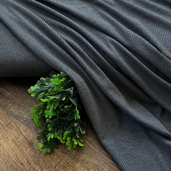 Charcoal Rib Knit Fabric, by the yard/half yard