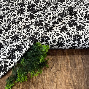 Black Pencil Sketch Floral Eureka Jersey Knit Fabric, by the yard/half yard