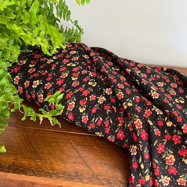 Black Red Ditsy Floral Double Brushed Poly Knit Fabric, by the yard/half yard