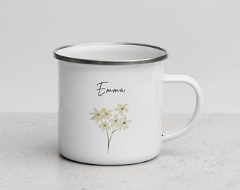 Enamel mug flowers - personalized