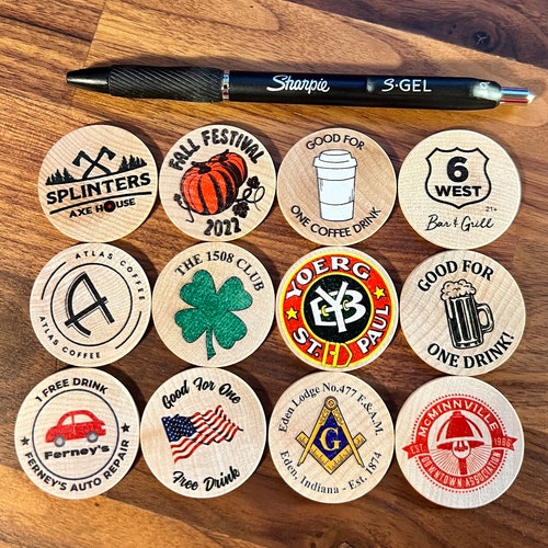 Custom Printed Wooden Nickels Wood Coins Round Tuits Etsy