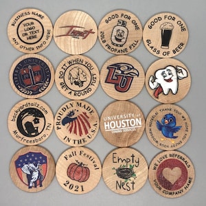 1.5" Wooden Nickels | Custom Party Favors | Event Tokens | Custom Drink Chips | Corporate Event Favors | Drink Tokens | Custom Wood Coins