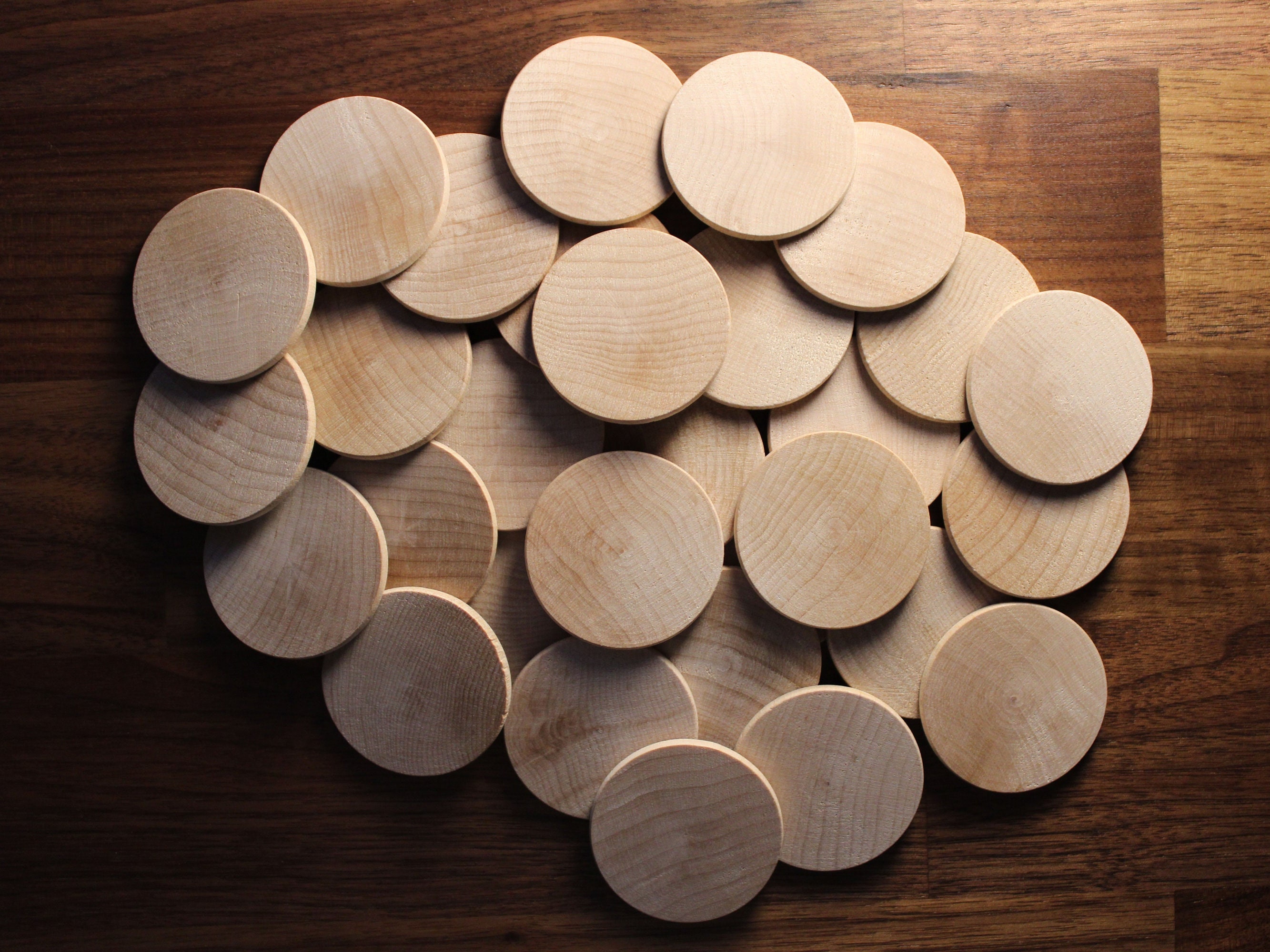 100 Pcs 2 Inch Wood Discs for Craft Wood Coins Unfinished Wood Slices Round  Wooden Tokens Small Blank Wood Cutout Circles Chip for DIY Arts Ornament (