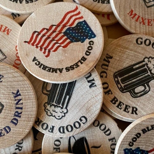 Custom Wooden Nickels Wood Coins Round Tuits Drink Etsy