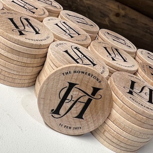 Recuerdos de boda de madera personalizados / Fichas impresas personalizadas / Recuerdos rústicos para fiestas / Regalos ecológicos para invitados