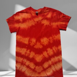 Striped Tie Dye, Orange Red Tie Dye Shirt, Size Small Bleached T Shirt, Reverse Tie Dye Red, Unisex Gift