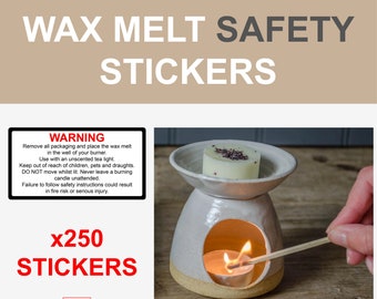 x250 wax melt safety stickers labels warning instructions REQUIRED BY LAW