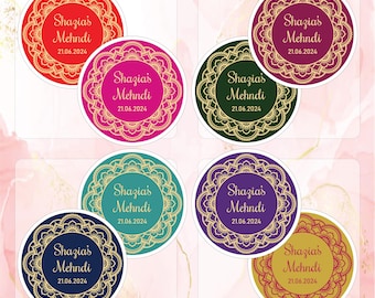 x50 Personalised Wedding MEHNDI DHOLKI HENNA sangeet Stickers Labels gloss