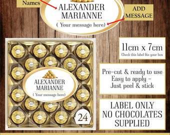 2 Personalised Ferrero Rocher Box Pre-Cut Sticker/Label - Any Text - NO CHOCOLATE