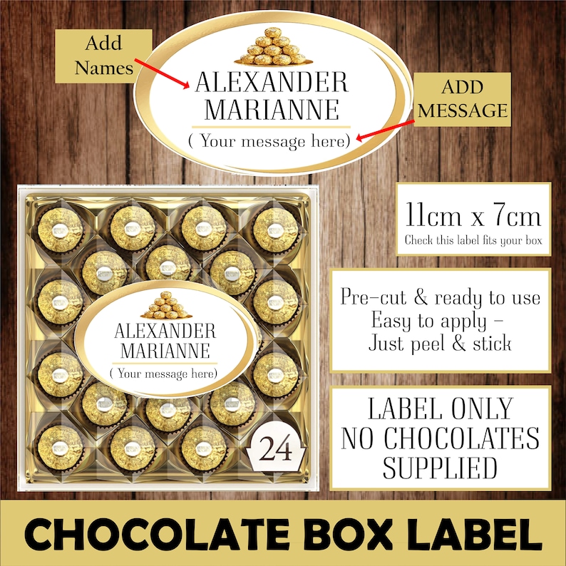 2 Personalised Ferrero Rocher Box Pre-cut Sticker/label - Any Text - NO ...