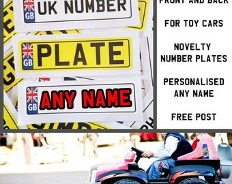 2 Personalised Custom Kids Children's Toy Car Number Plate Any Name Reg Vinyl