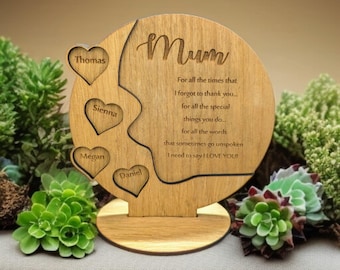 Mothers day Personalised Gift  Best Mum, Mummy, Nan, Nanna, Gran, Granny Wooden Heart Shape Oak Birthday Gift