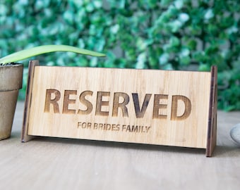 Personalized Oak Veneer Reserved Sign: Rustic Wedding Table Decor