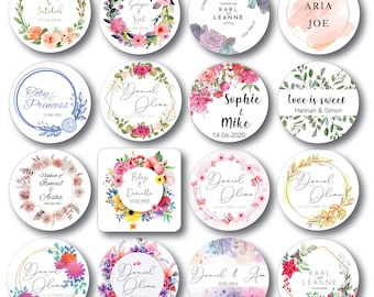 52 Personalised Wedding Stickers | Custom Floral Labels for Mehndi, Sangeet, Dholki, Nikkah, Favours & Invitations