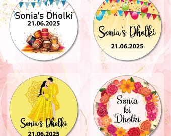 Personalized Dholki Stickers: Wedding Favor Stickers (50 x 45mm)