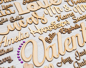 Personalised wooden script name 50mm high letters words plaque sign ANY FONT MDF Custom