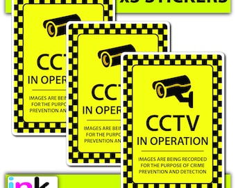 3x CCTV In Operation Sticker- Security, Surveillance, CCTV Sign, Window, Warning
