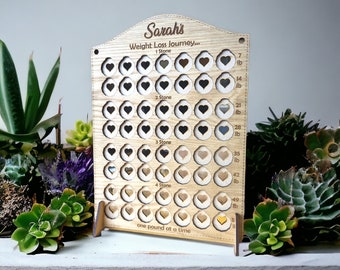 Personalised Weight Loss Tracker Board 2026 | Pound for lb Journey Chart | 1–4 Stone Reward Chart | Oak Finish Motivation Gift