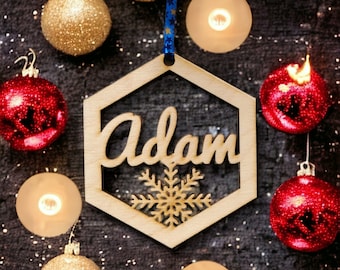 Personalised Christmas Hex Bauble Any Name FREE gift bag and string. Christmas Tree Gift New 2023 Design