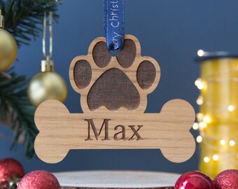 Personalised Wooden Dog Paw Christmas Decoration Hanging Bauble  Memorial Gift Pet Cat Christmas Tree