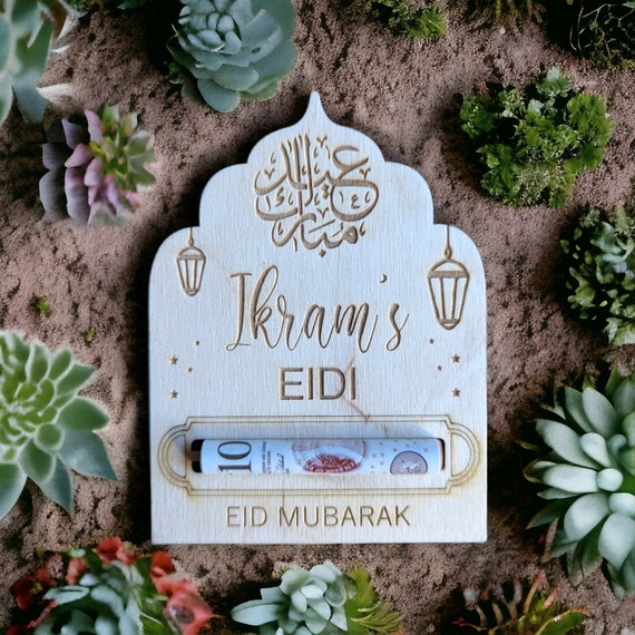 Personalised Oak Eid Card | Eid Mubarak Wooden Money Card | Eidiya / Eidi Money Envelope | Ramadan & Eid Gift UK