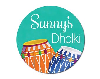 Personalised Custom Dholki Dolki Stickers  Printed  Floral Labels Mehndi  Favours Sangeet Dholki Party D7