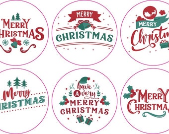 52 Merry Christmas Stickers mix Labels Present Seals Cards 40mm Xmas Gloss Vinyl