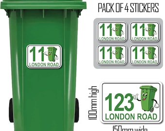 Personalized Wheelie Bin Number Stickers: Custom House Number, Street (Pack of 4)