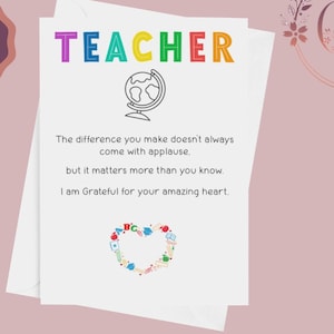 Carte de professeur imprimable, carte de remerciement de professeur, carte d'éducateur, cadeau de remerciement pour professeur, cadeau de fin d'année pour les professeurs, téléchargement immédiat