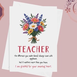 Carte de professeur imprimable, carte de remerciement pour professeur, carte de remerciement pour professeur, cadeau de fin d'année d'un étudiant, téléchargement immédiat de la journée du professeur