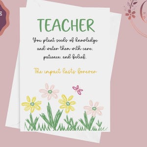 Cartes de remerciement pour professeur imprimables, carte de professeur, carte de remerciement de professeur, cadeau de fin d'année, carte d'un étudiant, téléchargement immédiat