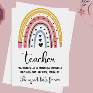 Carte de remerciement de professeur imprimable, carte de professeur, carte de remerciement de professeur, cadeau de fin d'année, carte d'un étudiant, téléchargement immédiat
