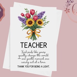 Carte de professeur imprimable, carte de remerciement pour professeur, carte de remerciement pour professeur, cadeau de fin d'année d'un étudiant, téléchargement immédiat de la journée du professeur
