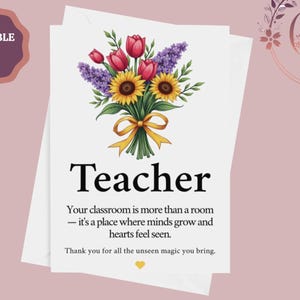 Carte de remerciement imprimable pour professeur, carte de remerciement de professeur, carte de professeur, merci de m'avoir aidé, carte d'un étudiant, téléchargement immédiat