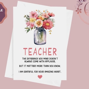 Lehrer Karte, Lehrer Dankeschön Karte, Erzieher Karte, Lehrer Wertschätzung Geschenk, Jahresende Geschenk für Lehrer, Instant Download
