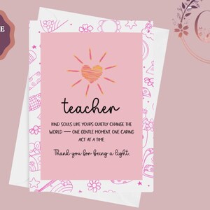 Carte de professeur imprimable, carte de remerciement pour professeur, carte de remerciement pour professeur, cadeau de fin d'année d'un étudiant, téléchargement immédiat de la journée du professeur
