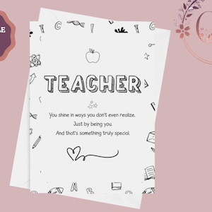 Carte de remerciement imprimable pour professeur, carte de remerciement pour professeur, carte de professeur, carte de jour pour professeur de l'élève, bricolage téléchargement instantané PDF