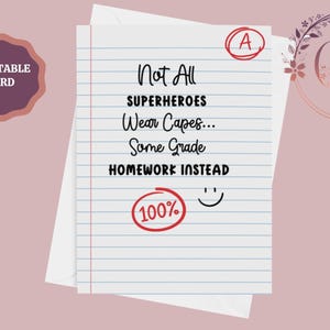 Biglietto di ringraziamento per l'insegnante con supereroi stampabile, biglietto di ringraziamento per l'insegnante, biglietto di fine anno scolastico, biglietto per educatori, insegnante di scuola elementare, download immediato