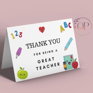 Printable Teachers Appreciation Card, Thank You Card for Teacher, End of Year Card for Teacher, Great Teacher Card, Digital Download