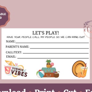 Keep In Touch Card, Play Date Card Printable, Summer Contact Card, Let's Stay in Touch, Moving Away Card, Friend Phone Number Card, Digital