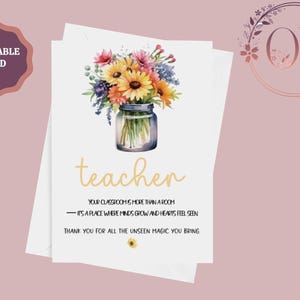 Carte de remerciement imprimable pour professeur, carte de remerciement de professeur, carte de professeur, merci de m'avoir aidé, carte d'un étudiant, téléchargement immédiat