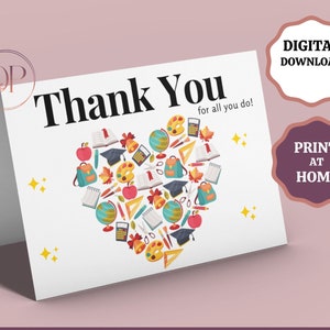 Cartão de agradecimento para professor para impressão, Obrigado por tudo o que você faz, Cartão de agradecimento para professor, Obrigado da escola, Cartão de professor para download digital